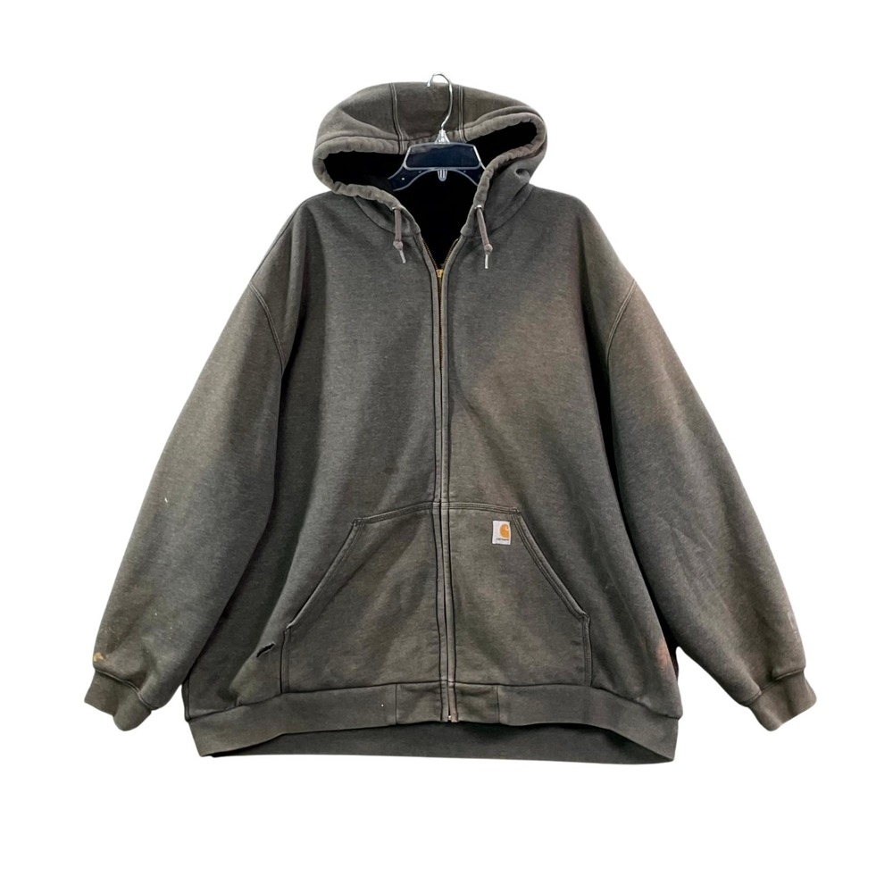Carhartt Hooded Jacket Mens 3XL Gray Full Zip Rain Defender Heavyweight Workwear